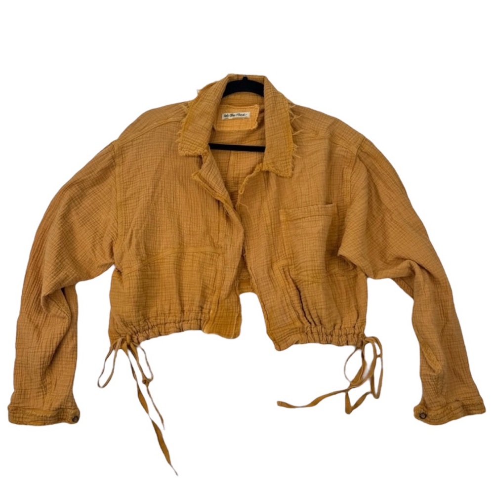 We The Free Cropped Yellow Gold Gauze Spring Cropped Jacket Boho Textured Large - Picture 2 of 10